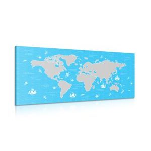 CANVAS PRINT WORLD MAP WITH SEA MOTIF - PICTURES OF MAPS - PICTURES