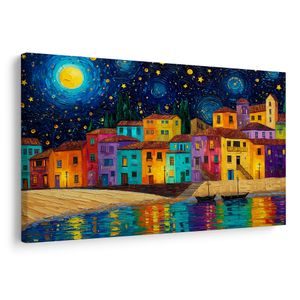 TABLOU NOAPTE COLORATĂ PESTE ORAȘ - CASE COLORATE - TABLOURI