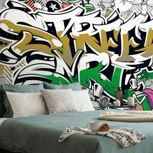 PAPIER PEINT AUTOCOLLANT – INSCRIPTION STREET ART VERT AVEC SPRAYS - PAPIER PEINT AUTOCOLLANT - PAPIERS PEINTS PANORAMIQUES
