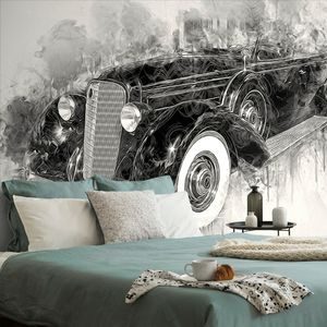 WALLPAPER BLACK AND WHITE RETRO CAR - BLACK AND WHITE WALLPAPERS - WALLPAPERS