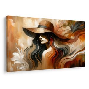 OBRAZ KOBIETA W KAPELUSZU W JESIENNYCH TONACH - OBRAZ KOBIETY - OBRAZY