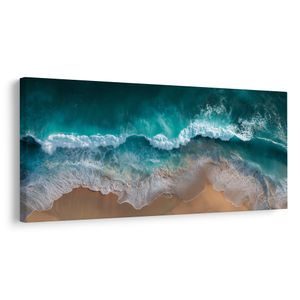 CANVAS SCHILDERIJ OCEAANSCHUIM EN ZANDIGE KUST - SCHILDERIJEN ZEE EN STRAND - SCHILDERIJEN