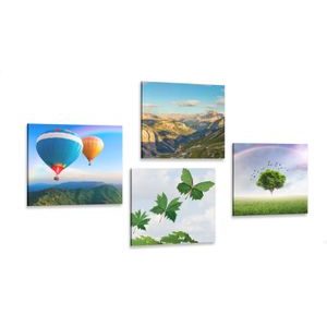 CANVAS PRINT SET HOT AIR BALLOON FLIGHT OVER THE LANDSCAPE - SET OF PICTURES - PICTURES