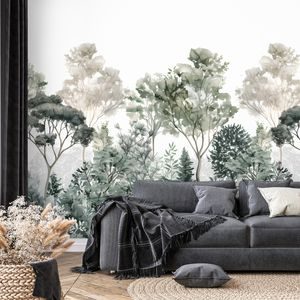 FOTOTAPETA ZIELONE AKWARELOWE ROŚLINY - TAPETY DRZEWA - TAPETY