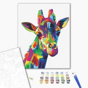 PEINTURE PAR NUMÉROSS GIRAFE ARC-EN-CIEL - LES ANIMAUX - PEINTURE PAR NUMÉROSS