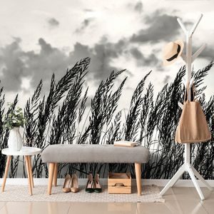 WALL MURAL GRASS IN BLACK AND WHITE - BLACK AND WHITE WALLPAPERS - WALLPAPERS