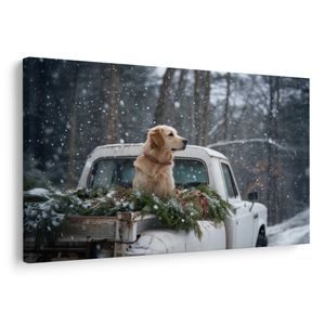 TABLOU CÂINE DE CRĂCIUN PE PLATFORMĂ ÎNZĂPEZITĂ - TABLOURI DE CRĂCIUN ȘI DE IARNĂ - TABLOURI