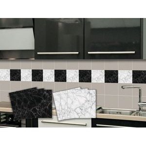 Tile stickers white & black marble