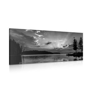 Canvas print reflection of a mountain lake in black and white