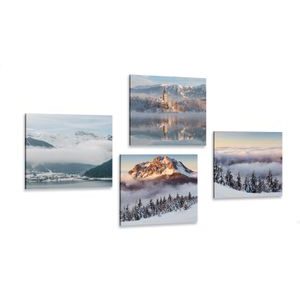 CANVAS PRINT SET WINTER SNOWY LANDSCAPE - SET OF PICTURES - PICTURES