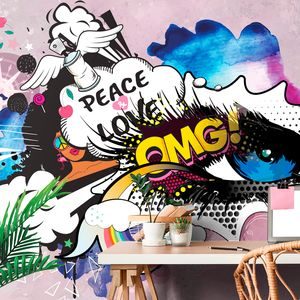 CARTA DA PARATI – OCCHIO GRAFFITI BLU - CARTA DA PARATI ARTE DI STRADA - CARTA DA PARATI