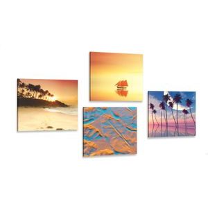 CANVAS PRINT SET SEA AND A BEACH IN INTERESTING COLORS - SET OF PICTURES - PICTURES