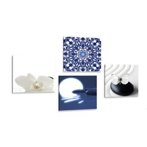 CANVAS PRINT SET FENG SHUI IN WHITE-BLUE DESIGN - SET OF PICTURES - PICTURES