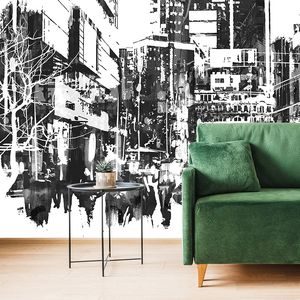 SELF ADHESIVE WALLPAPER BLACK AND WHITE ABSTRACT CITYSCAPE - SELF-ADHESIVE WALLPAPERS - WALLPAPERS