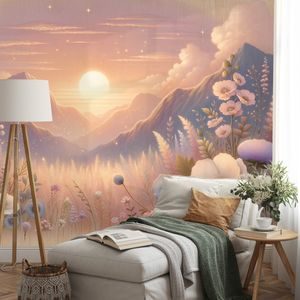 TAPETA PASTELOVÁ KRAJINA S KVĚTINAMI PŘI ZÁPADU SLUNCE - TAPETY VÝCHOD A ZÁPAD SLUNCE - TAPETY