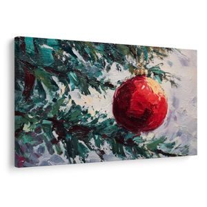 TABLEAU SUR TOILE – DÉCORATION FESTIVE SUR L'ARBRE - TABLEAUX DE NOËL ET D’HIVER - TABLEAUX