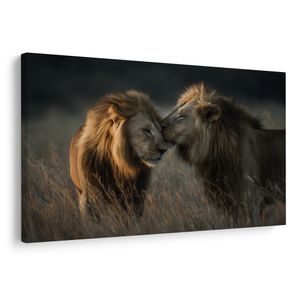 WANDBILD LÖWEN IN DER AFRIKANISCHEN SAVANNE - BILDER VON LÖWEN UND TIGERN - BILDER