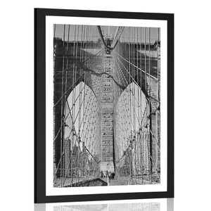 Plakat s paspartujem Manhattanski most v New Yorku v črnobeli varianti