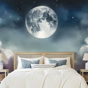 FOTOTAPETA NOCNE NIEBO Z KSIĘŻYCEM I CHMURAMI - TAPETY KOSMOS I GWIAZDY - TAPETY