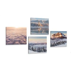 CANVAS PRINT SET WINTER NATURE WITH CLOUDS - SET OF PICTURES - PICTURES