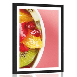 POSTER MIT PASSEPARTOUT SOMMERLICHER FRUCHTSALAT - MIT KÜCHENMOTIV - POSTER