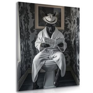TABLOU CAL NEGRU CU ZIAR PE TOALETĂ - TABLOURI CU CAI - TABLOURI