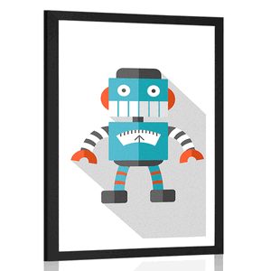 PLAKAT S PASPARTUOM PLAVI ROBOT NA BIJELOJ POZADINI - ROBOTI - PLAKATI