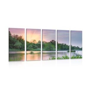 QUADRO IN 5 PARTI ALBA SUL FIUME - QUADRI DI NATURA E PAESAGGIO - QUADRI