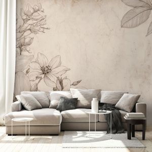 SAMOLEPÍCÍ TAPETA VINTAGE KVĚTINOVÉ ILUSTRACE NA BÉŽOVÉM POZADÍ - WALLPAPERS FLOWERS - WALLPAPERS