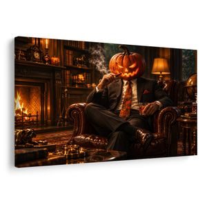 QUADRO SU TELA – GENTILUOMO ZUCCA ACCANTO AL CAMINO - QUADRI HALLOWEEN E HORROR - STAMPE E QUADRI