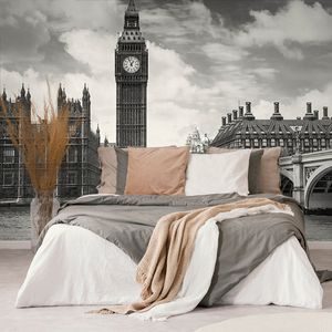 Fototapet autoadeziv Big Ben din Londra în alb-negru