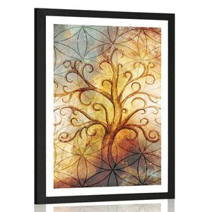 POSTER WITH MOUNT TREE WITH A FLOWER OF LIFE - FENG SHUI - POSTERS