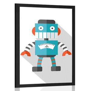 PLAKAT PLAVI ROBOT NA BIJELOJ POZADINI - ROBOTI - PLAKATI