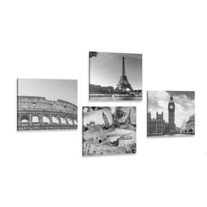 CANVAS PRINT SET HISTORICAL WEALTH IN BLACK AND WHITE - SET OF PICTURES - PICTURES