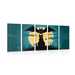 5-PIECE CANVAS PRINT FRIENDLY SPOOKS UNDER A FULL MOON - PICTURES CATS - PICTURES