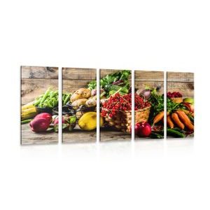 5 part picture of fresh fruit and vegetables