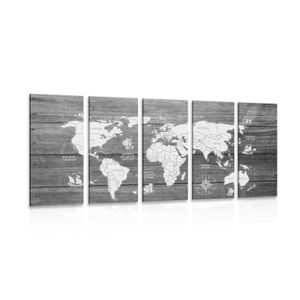 Tablou 5-piese harta în alb-negru pe lemn