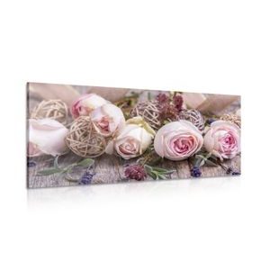 OBRAZ ŚWIĄTECZNA KOMPOZYCJA KWIATOWA Z RÓŻ - OBRAZY KWIATÓW - OBRAZY