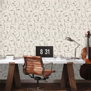 TAPETA ABSTRAKTNÉ KRESBY TVÁRÍ NA BÉŽOVOM POZADÍ - TAPETY ĽUDIA A CELEBRITY - TAPETY