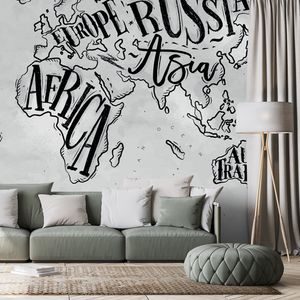 SELF ADHESIVE WALLPAPER BLACK AND WHITE WORLD MAP ON A VINTAGE BACKGROUND - SELF-ADHESIVE WALLPAPERS - WALLPAPERS
