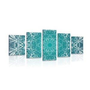 TABLEAU EN 5 PARTIES – ROSACE BLEU ET BLANC - TABLEAUX FENG SHUI - TABLEAUX