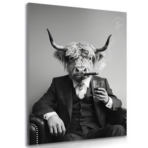 TABLOU VACĂ ÎN COSTUM CU ȚIGARĂ ȘI WHISKY - TABLOURI BIVOLI ȘI VACI - TABLOURI