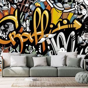 TAPETA GRAFFITI NA ŚCIANIE Z CEGŁY - TAPETY STREET ART - TAPETY