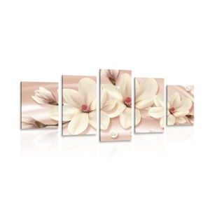 Tablou 5-piese magnolie de lux cu perle