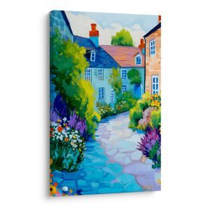 OBRAZ MALEBNÁ VESNICE S KVĚTINAMI - BAREVNÉ DOMY - OBRAZY