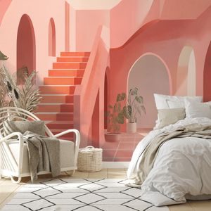SAMOLEPÍCÍ TAPETA ABSTRAKTNÍ RŮŽOVÁ ARCHITEKTURA - STREET ART TAPETY - TAPETY