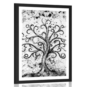 POSTER WITH MOUNT SYMBOL OF THE TREE OF LIFE IN BLACK AND WHITE - BLACK AND WHITE - POSTERS