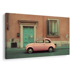 WANDBILD ROSA RETRO-AUTO IN DER STADT - BILDER VON AUTOS - BILDER