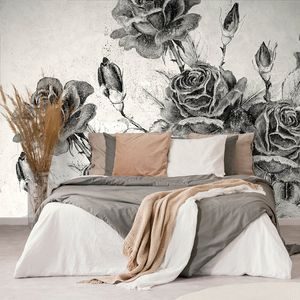 SELF ADHESIVE WALLPAPER BLACK AND WHITE VINTAGE BOUQUET OF ROSES - SELF-ADHESIVE WALLPAPERS - WALLPAPERS