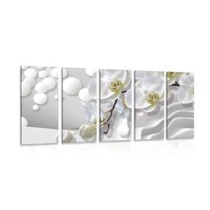TABLEAU EN 5 PARTIES – ORCHIDÉE SUR FOND ABSTRAIT - TABLEAUX DE FLEURS - TABLEAUX